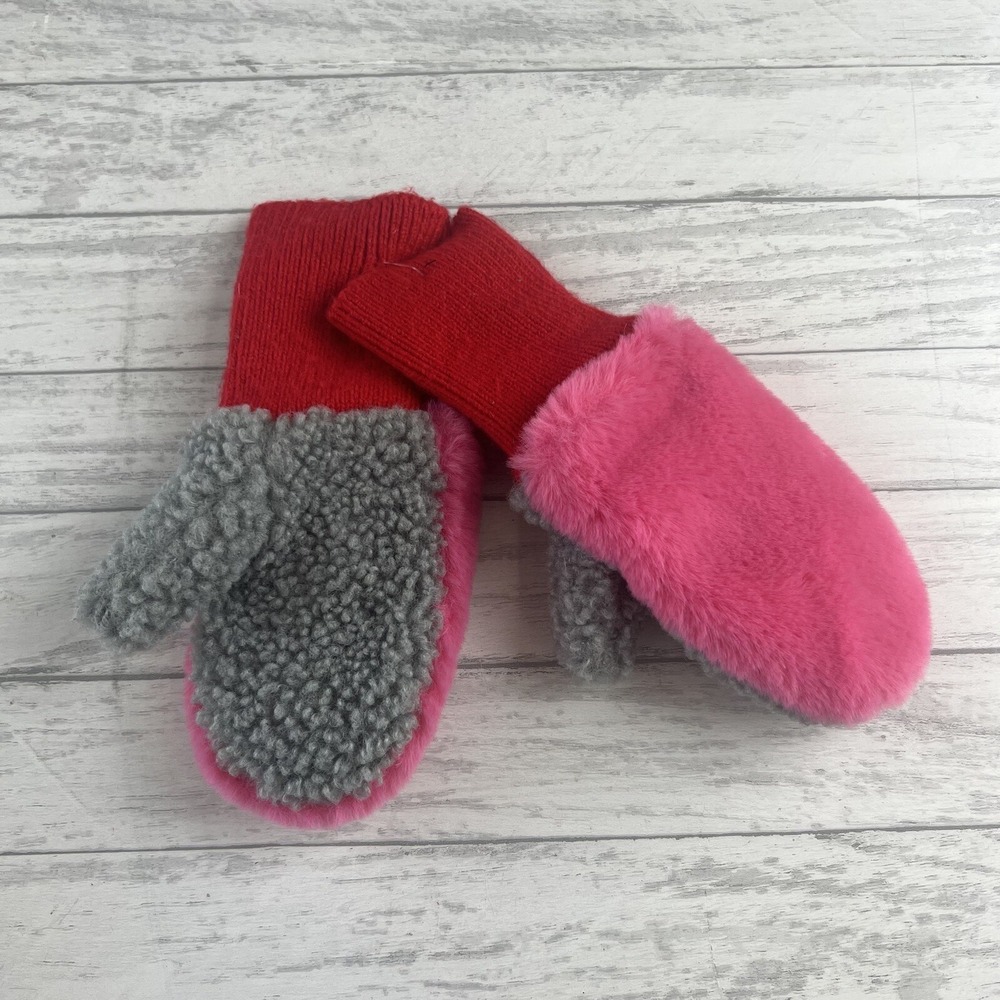 Mini Boden Girls Mittens Pink Red‎ Gray Size XS